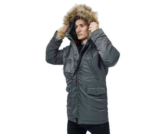 Сіра чоловіча куртка Аляска Slim Fit N-3B Gray подовжена, Розмір: 62-60 (XXL), зображення 4