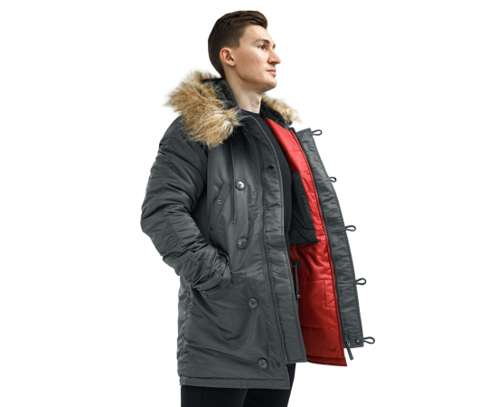 Сіра чоловіча куртка Аляска Slim Fit N-3B Gray подовжена, Розмір: 56-58 (XL), зображення 7