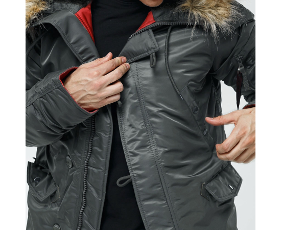 Сіра чоловіча куртка Аляска Slim Fit N-3B Gray подовжена, Розмір: 56-58 (XL), зображення 17