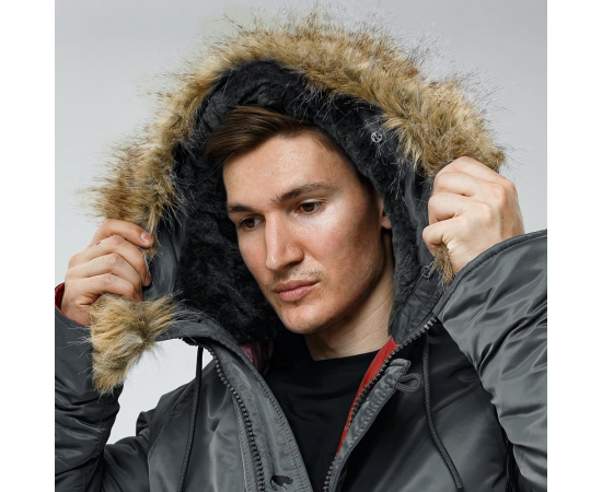 Сіра чоловіча куртка Аляска Slim Fit N-3B Gray подовжена, Розмір: 64-66 (XXXL), зображення 14