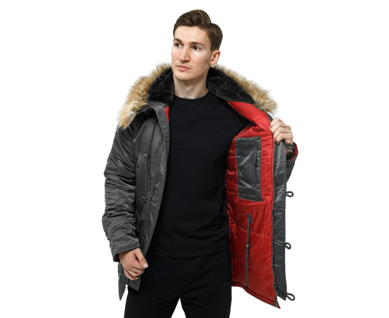 Сіра чоловіча куртка Аляска Slim Fit N-3B Gray подовжена, Розмір: 56-58 (XL), зображення 8