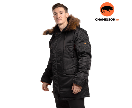 Черная зимняя куртка Аляска N-3B Black мужская удлиненная, Размер: 56-58 (XL)