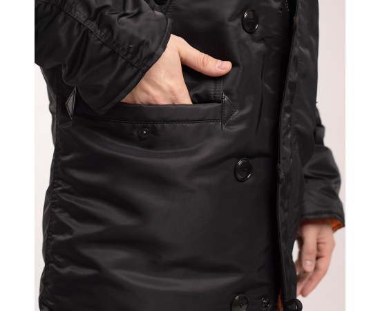 Чорна зимова куртка Аляска N-3B Black чоловіча подовжена, Розмір: 48-50 (M), зображення 10