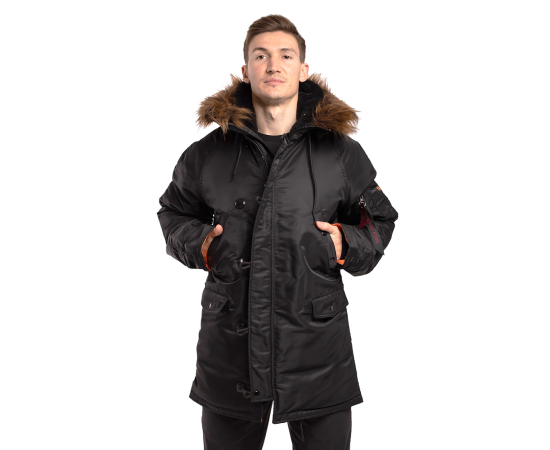 Черная зимняя куртка Аляска N-3B Black мужская удлиненная, Размер: 44-46 (S), фото 2