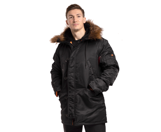 Чорна зимова куртка Аляска N-3B Black чоловіча подовжена, Розмір: 56-58 (XL), зображення 3