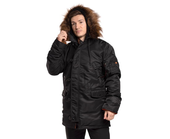 Черная зимняя куртка Аляска N-3B Black мужская удлиненная, Размер: 64-66 (XXXL), фото 4