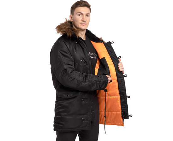 Чорна зимова куртка Аляска N-3B Black чоловіча подовжена, Розмір: 56-58 (XL), зображення 8