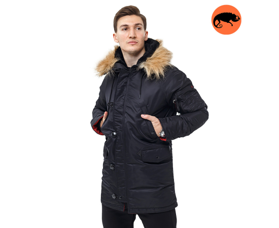 Куртка Аляска мужская зимняя Slim Fit N-3B Black, Размер: 48-50 (M)