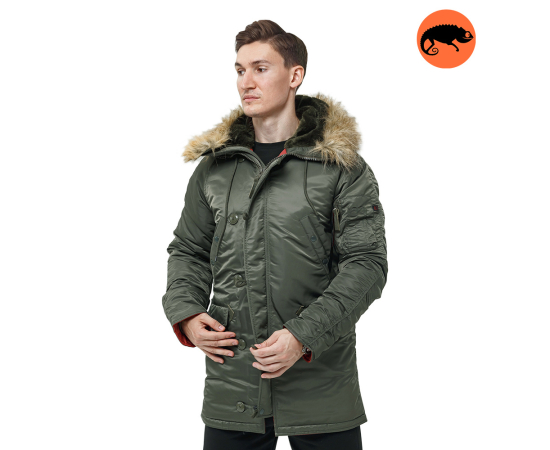 Чоловіча куртка Аляска Slim Fit N-3B Olive, Розмір: 44-46 (S)