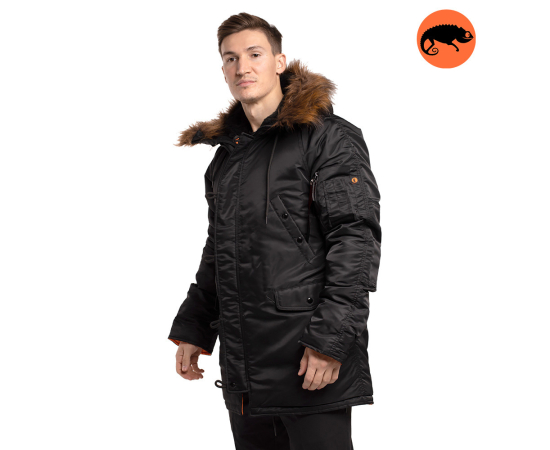 Чорна зимова куртка Аляска N-3B Black чоловіча подовжена, Розмір: 40-42 (XS)