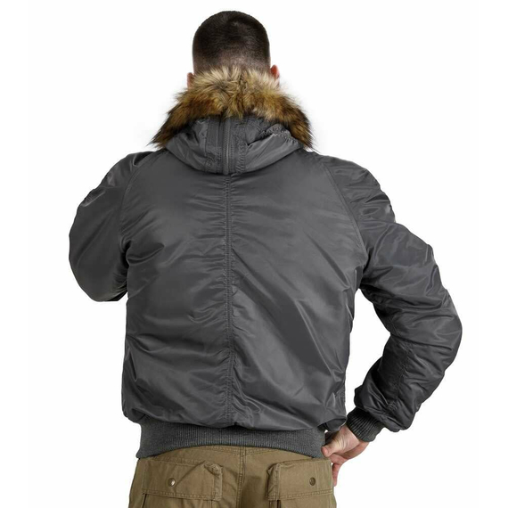Сіра куртка чоловіча з капюшоном N-2B Slim Gray зимовий бомбер, Розмір: 44-46 (S), зображення 4