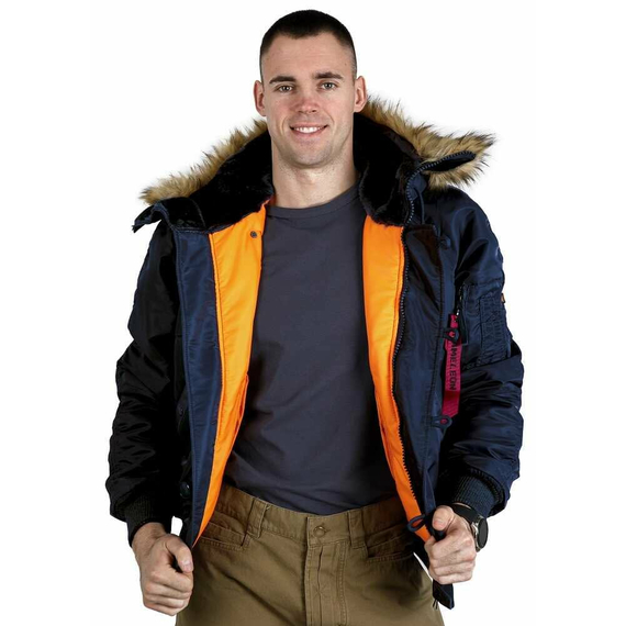 Зимняя мужская синяя куртка с капюшоном  N-2B Slim Navy бомбер, Размер: 52-54 (L), фото 5