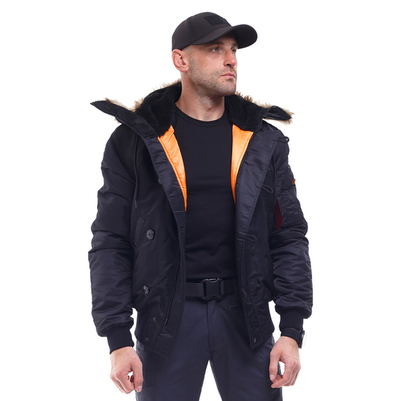 Зимняя куртка бомбер мужская N-2B Slim Black черная, Размер: 44-46 (S), фото 3
