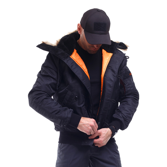 Зимняя куртка бомбер мужская N-2B Slim Black черная, Размер: 44-46 (S), фото 5