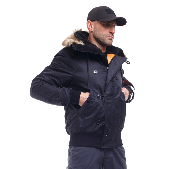 Зимняя куртка бомбер мужская N-2B Slim Black черная, Размер: 44-46 (S), фото 6