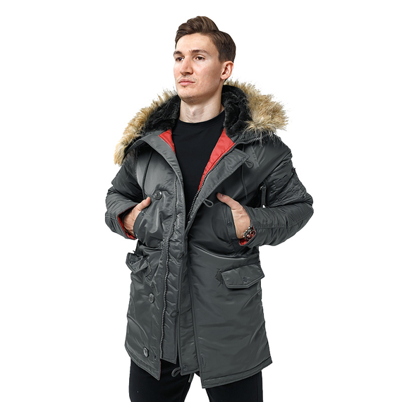 Серая мужская куртка Аляска Slim Fit N-3B Gray удлиненная, Размер: 48-50 (M), фото 3