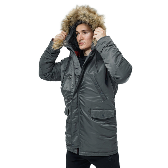 Серая мужская куртка Аляска Slim Fit N-3B Gray удлиненная, Размер: 48-50 (M), фото 4