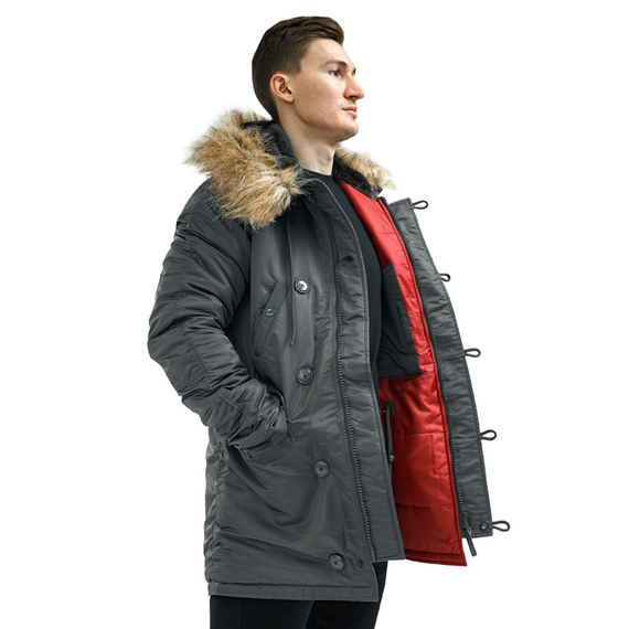 Серая мужская куртка Аляска Slim Fit N-3B Gray удлиненная, Размер: 48-50 (M), фото 7