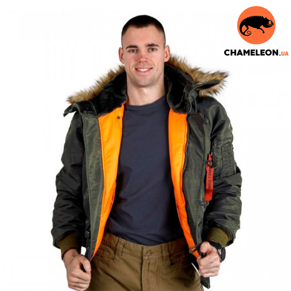 Короткая зимняя куртка мужская N-2B Slim Olive бомбер, Размер: 60-62 (XXL)