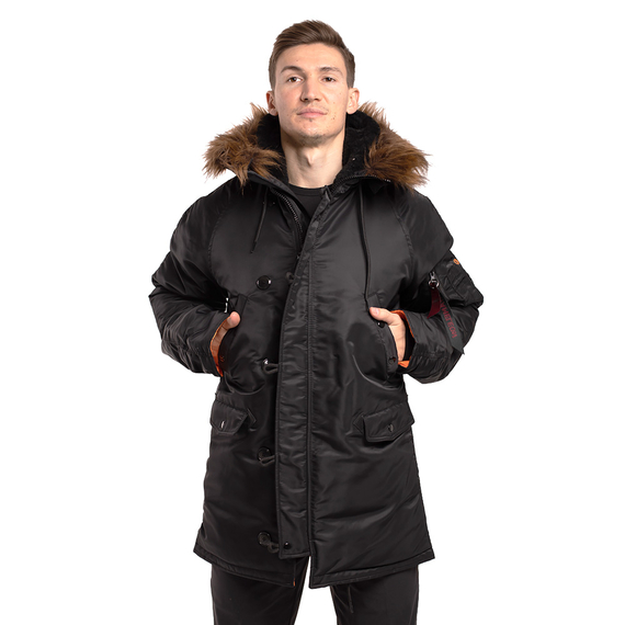 Чорна зимова куртка Аляска N-3B Black чоловіча подовжена, Розмір: 40-42 (XS), зображення 2