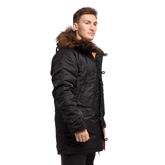Чорна зимова куртка Аляска N-3B Black чоловіча подовжена, Розмір: 52-54 (L), зображення 5