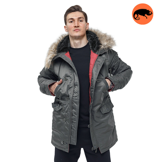 Серая мужская куртка Аляска Slim Fit N-3B Gray удлиненная, Размер: 48-50 (M)