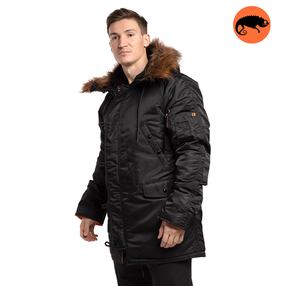 Чорна зимова куртка Аляска N-3B Black чоловіча подовжена, Розмір: 40-42 (XS)